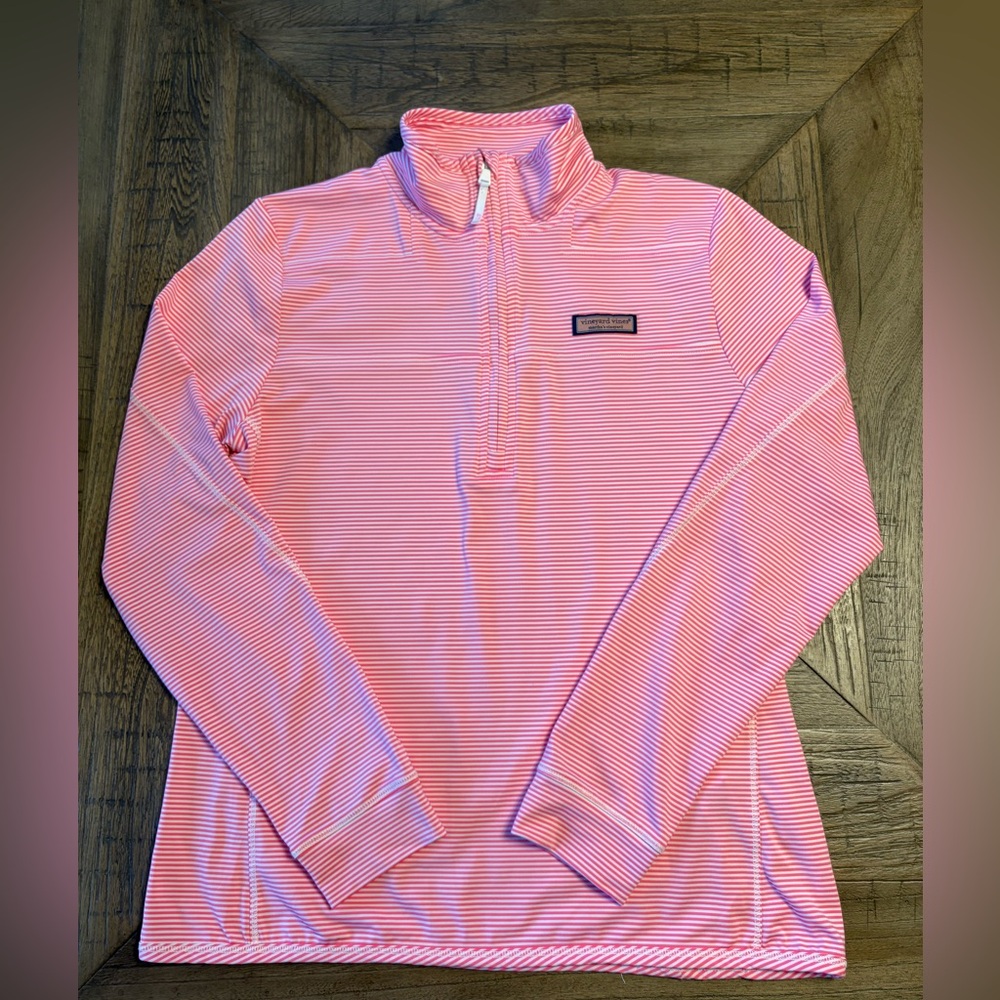 Vineyard Vines Women's Micro Stripe Sankaty Half-Zip Knockout Pink Size S